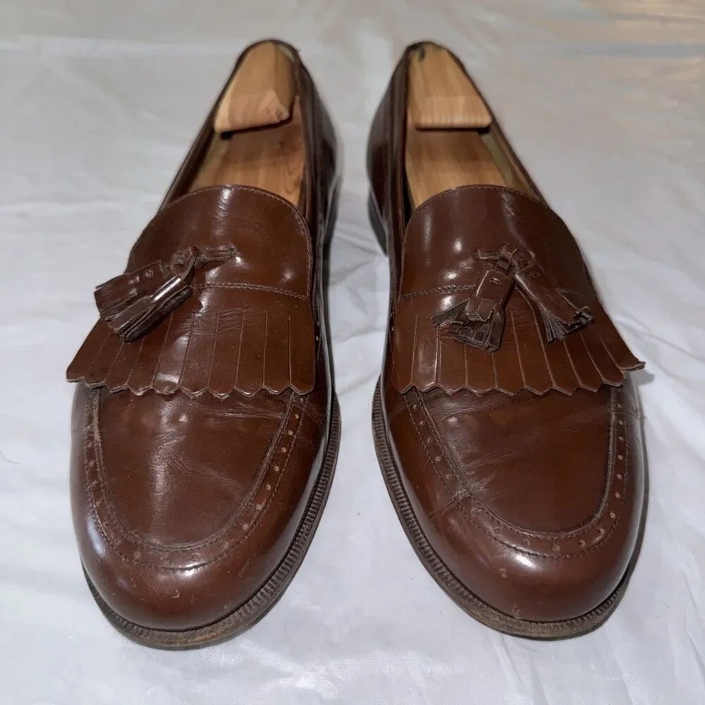 Salvatore Ferragamo Mens 10.5D Brown Leather Kiltie Tassel Loafers Moc Toe Italy